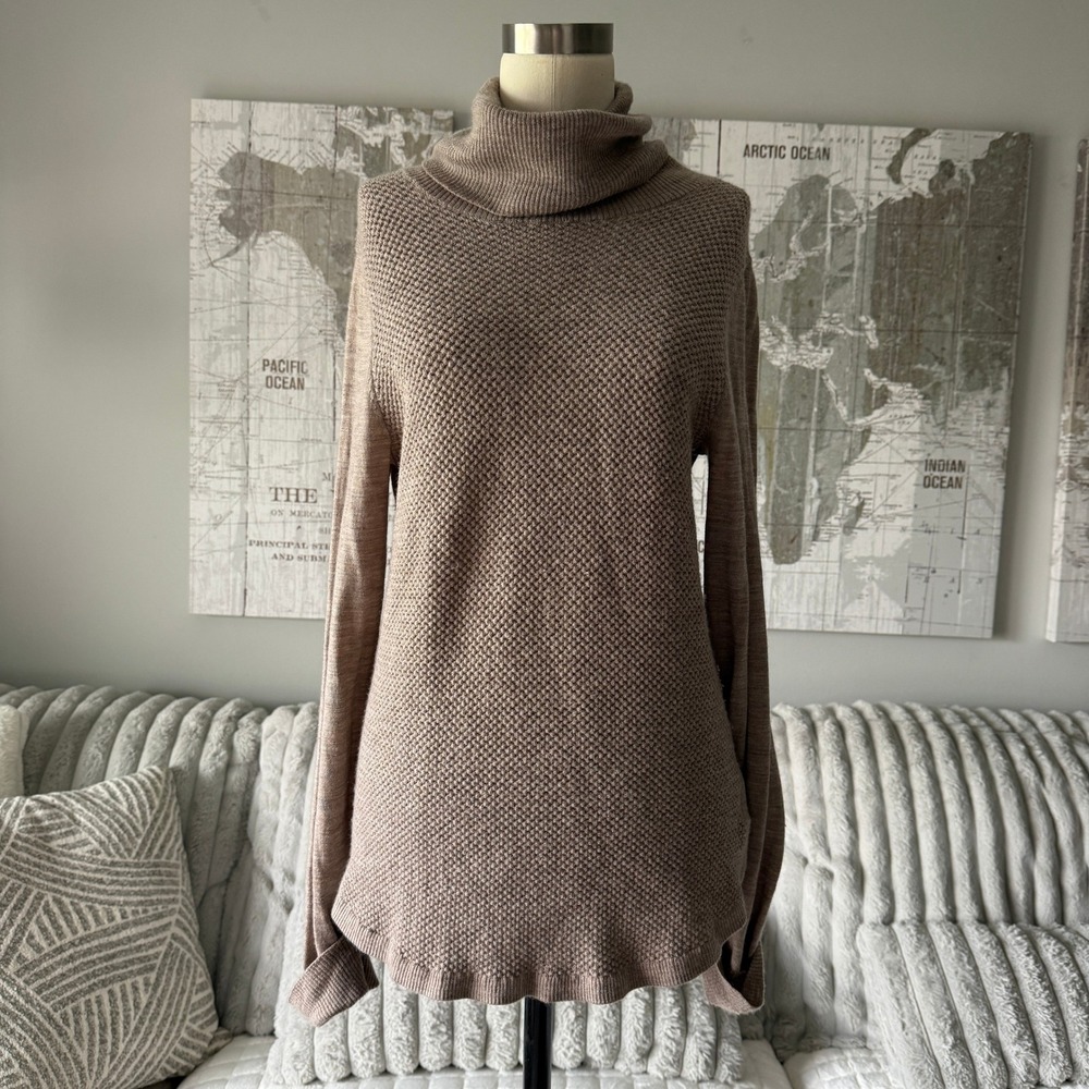 Adrienne Vittadini 100% Extrafine Merino Wool Turtleneck Sweater Taupe Large